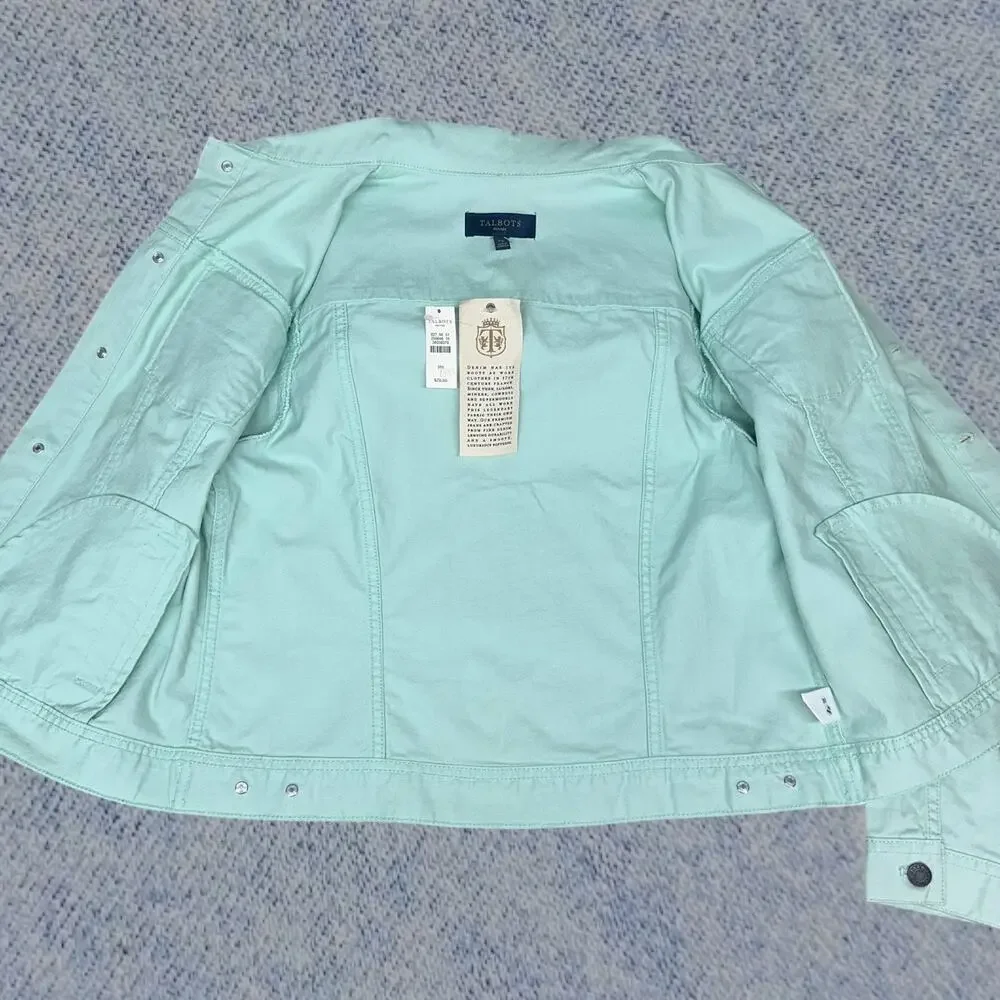 Talbots Petites Women’s Mint Green Denim Button-Up Jacket Size: Medium Petite - Picture 3 of 7